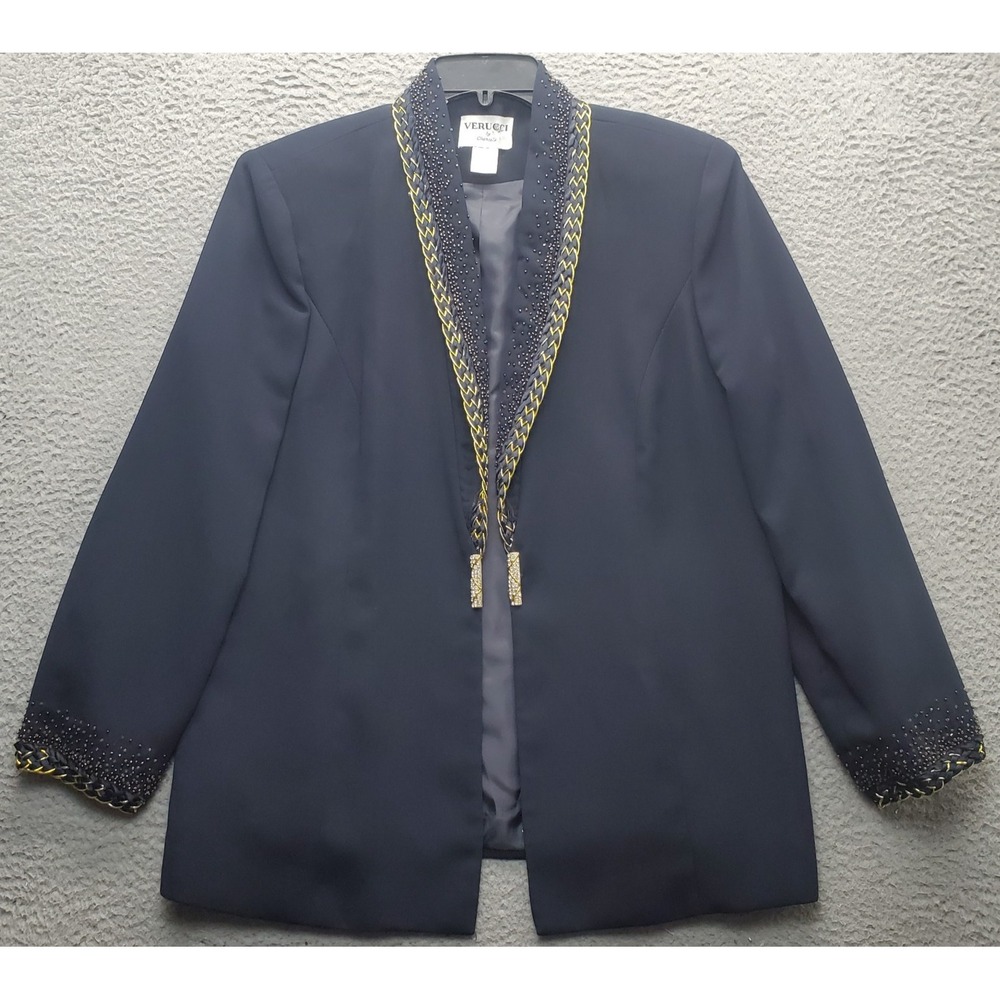 Verucci by Chancelle Blazer Jacket Womens 16 Navy Embellished Lined Open Front‎